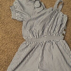 Habitual Blue and White Striped One-Shoulder Romper Kids Size 10